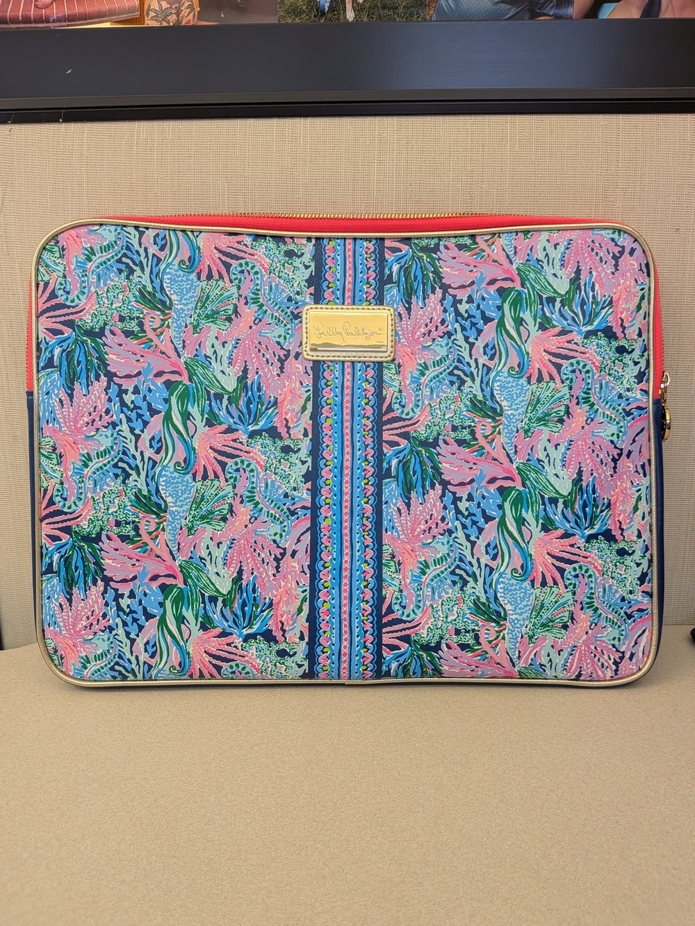 Lilly Pulitzer Coral Pink, Blue & Green Printed Laptop Sleeve